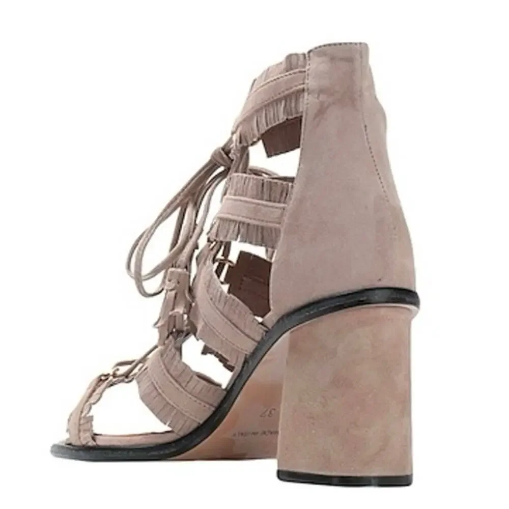 BCBGMAXAZRIA Gladiator Sandals Lace Up Tassel Suede Heels US 6.5 / Euro 36.5 New